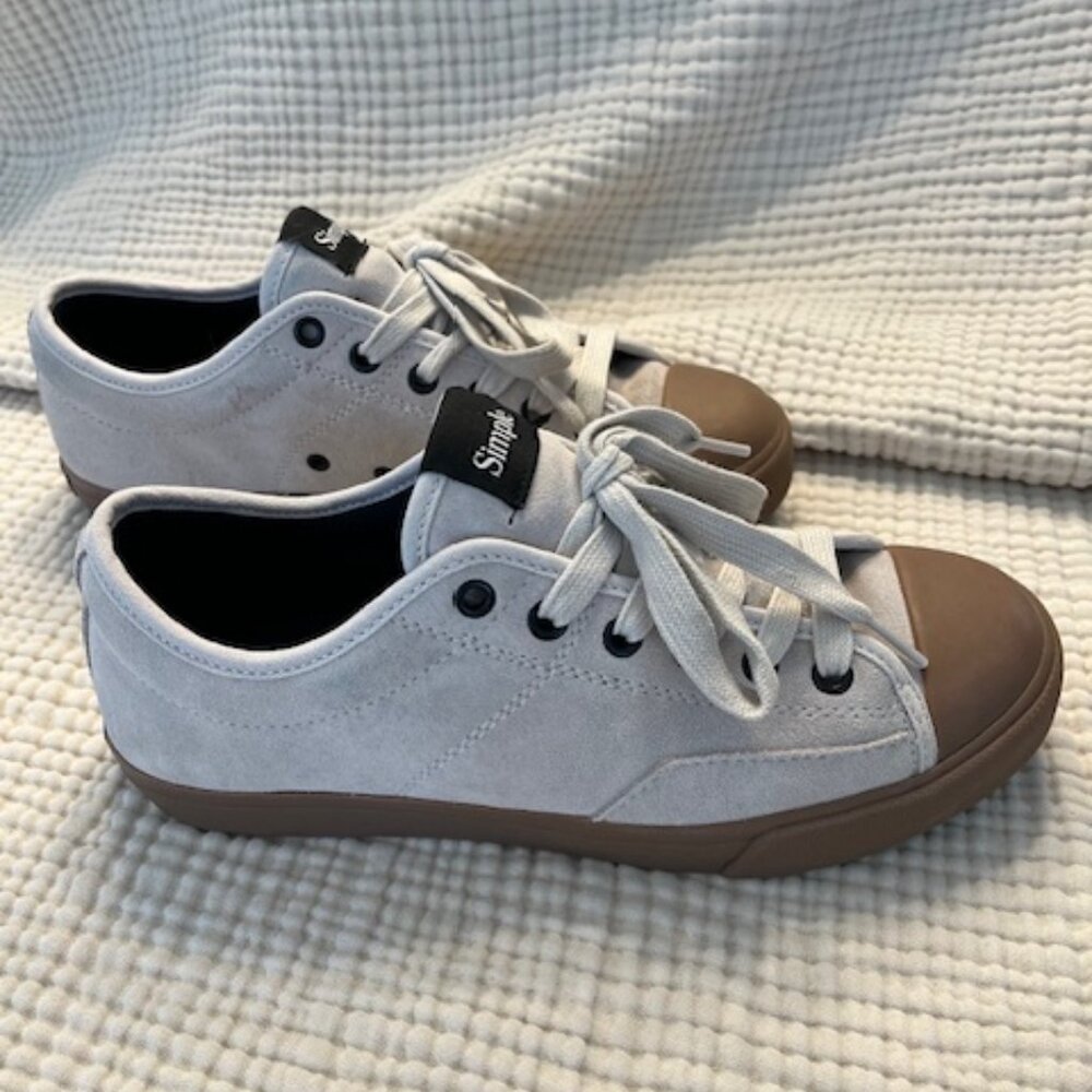 Simple Light Gray Suede Sneakers with Brown Toe Cap